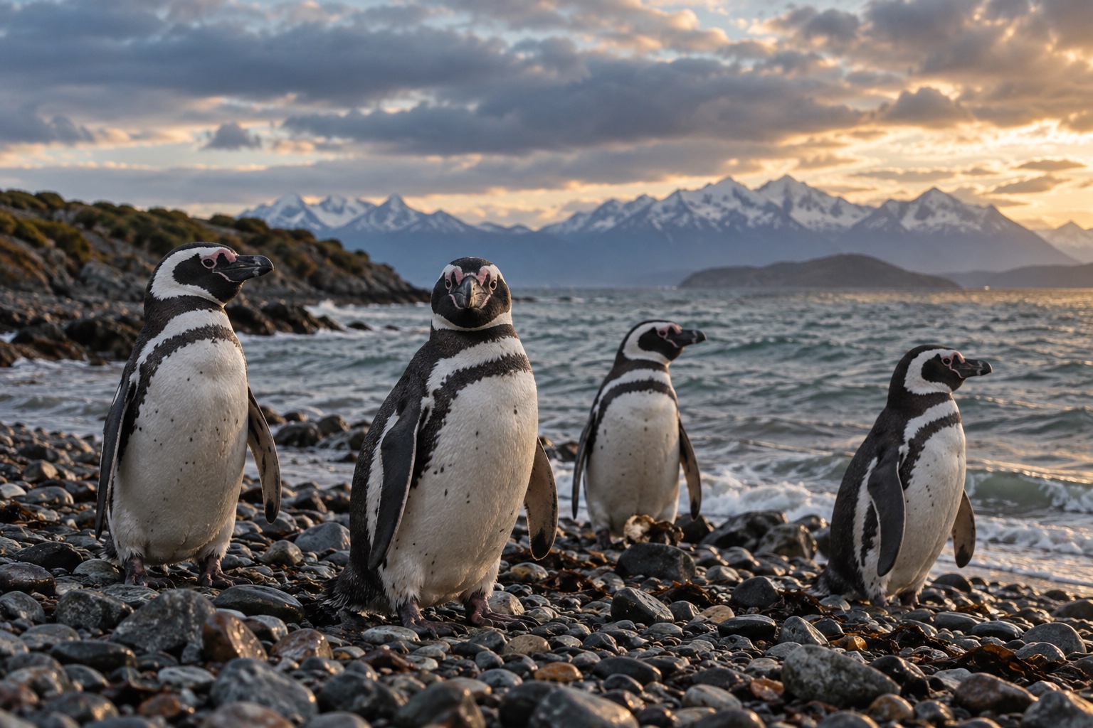 Magellanic penguins on the coast near Ushuaia